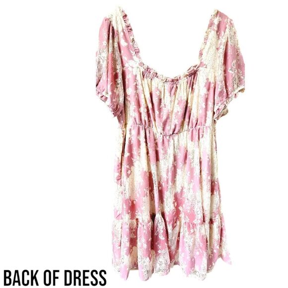 TORRID Foxglove Pink Mini two toned, lace floral, tierd babydoll dress. 1X - Picture 11 of 16